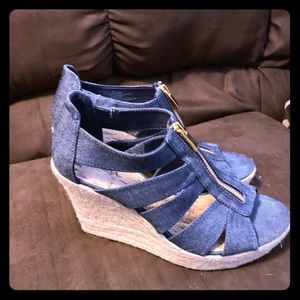 Denim wedge sandals